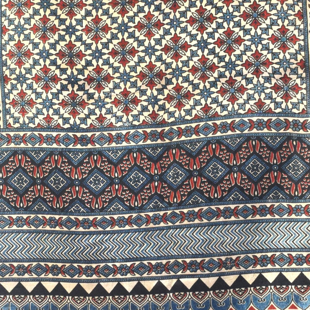 Ajrakh Mashru Silk Natural Dye Three Colour Print | 3 Kam | Screen Hand Printed Stole - 2.1 Mtr Length - SKU : JH29701V