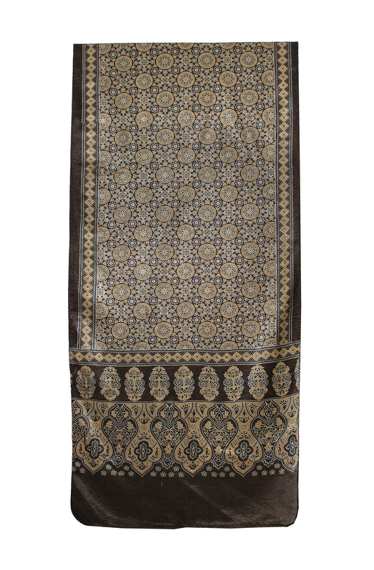 Ajrakh Mashru Silk Natural Dye Screen Print Hand Printed Stole - 2.1 Mtr Length - SKU : ID22701B