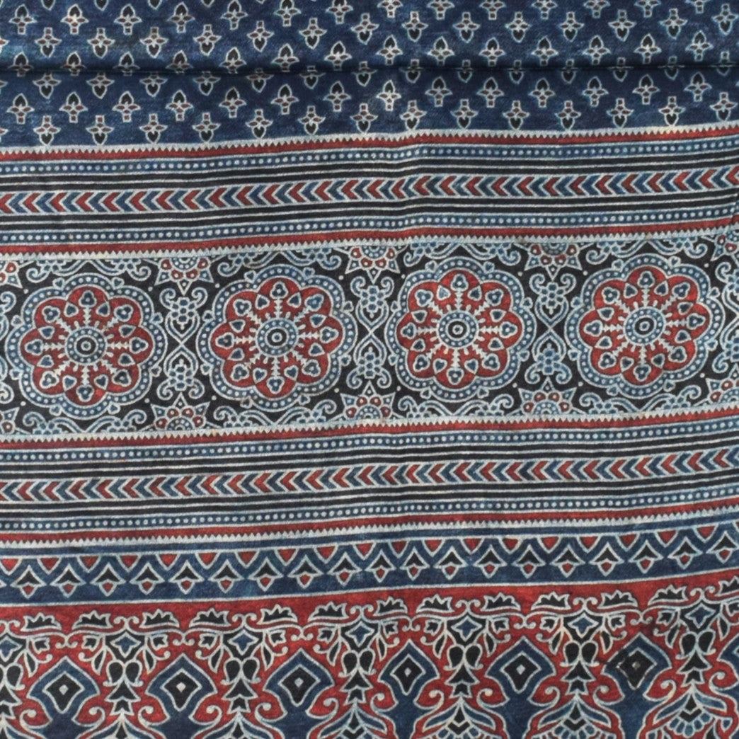 Ajrakh Mashru Silk Natural Dye Three Colour Print | 3 Kam | Screen Print Hand Printed Stole - 2.1 Mtr Length - SKU : JH09A01T