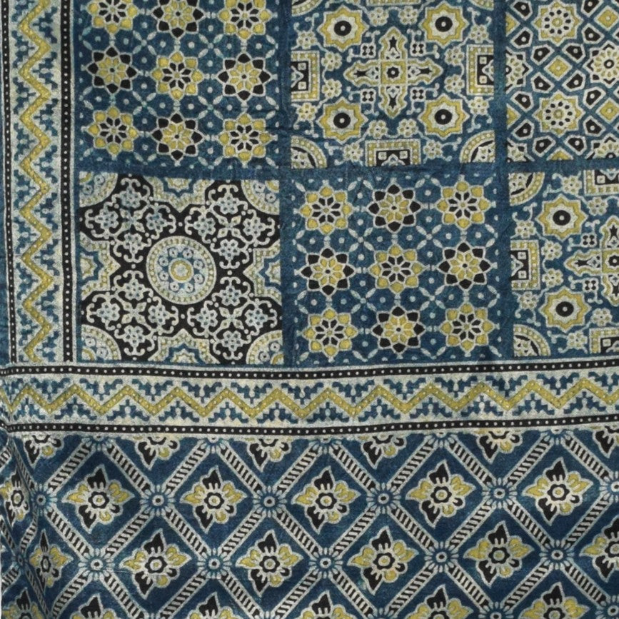 Ajrakh Mashru Silk Natural Dye Screen Print Hand Printed Stole - 2.1 Mtr Length - SKU : JH2560AG