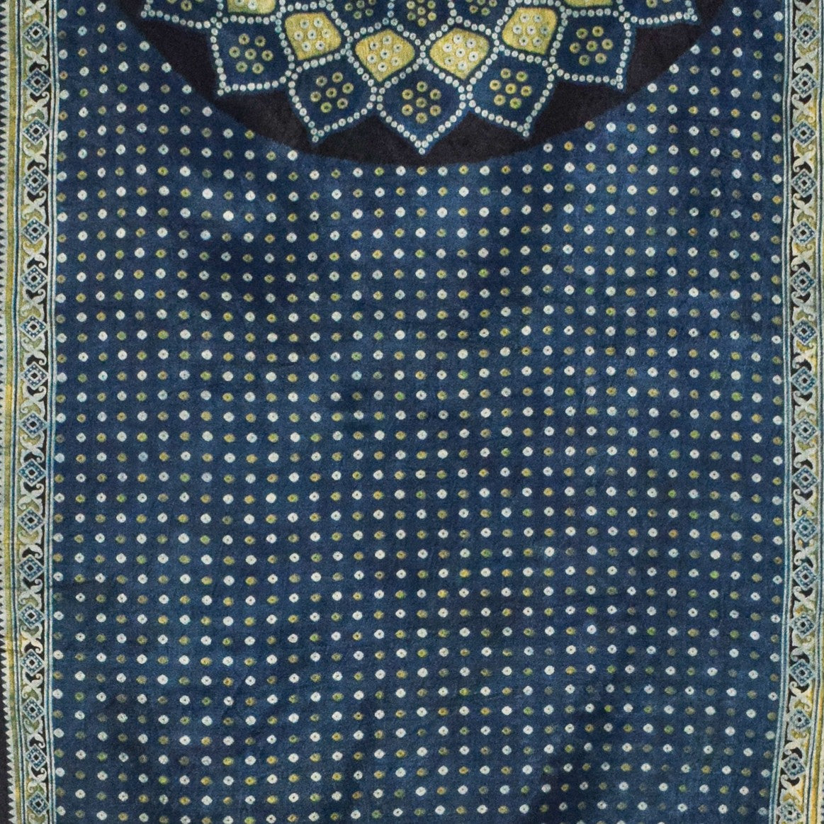 Ajrakh Mashru Silk Natural Dye Three Colour Print | 3 Kam | Screen Hand Printed Stole - 2.1 Mtr Length - SKU : JH29701B