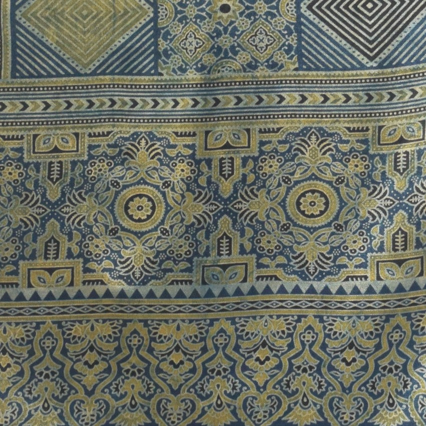 Ajrakh Mashru Silk Natural Dye Three Colour Print | 3 Kam | Screen Hand Printed Stole - 2.1 Mtr Length - SKU : JH29701Q