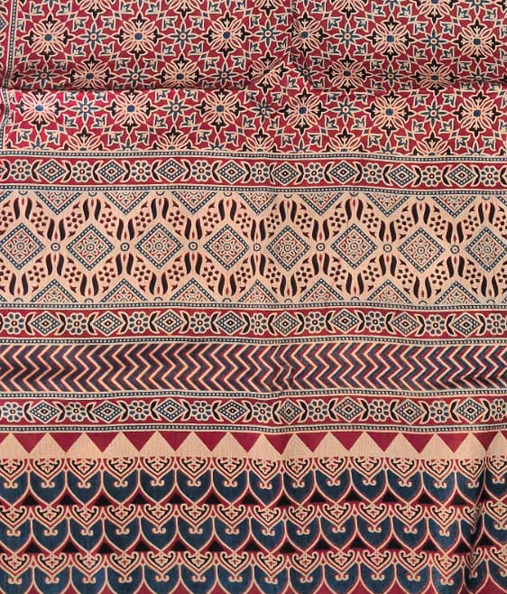 Ajrakh Mashru Silk Natural Dye Three Colour Print | 3 Kam | Screen Hand Printed Stole - 2.1 Mtr Length - SKU : JH29701O