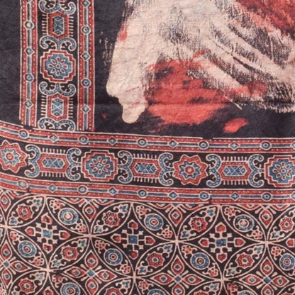 Ajrakh Mashru Silk Natural Dye Hand Block Print Stole With Tassels - 2 Mtr Length    -  SKU : RD26201A
