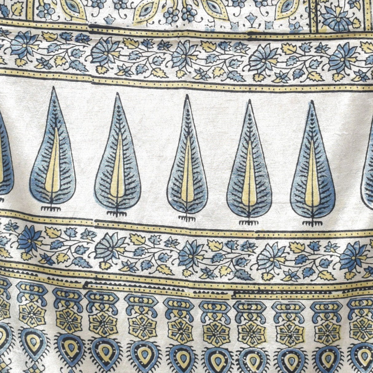 Ajrakh Mashru Silk Natural Dye Hand Block Print Stole With Tassels - 2 Mtr Length - SKU : AI0770AA