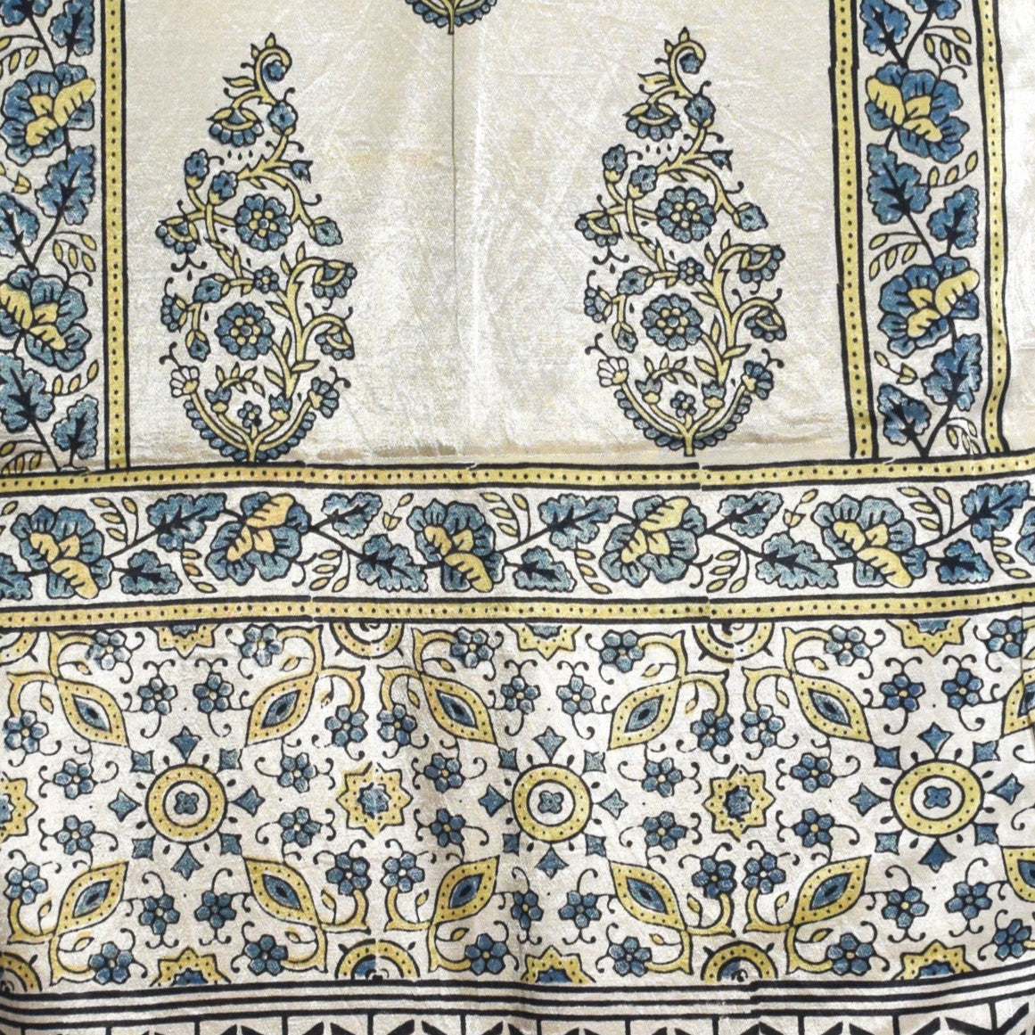 Ajrakh Mashru Silk Natural Dye Hand Block Print Stole With Tassels - 2 Mtr Length - SKU : AI0770AY