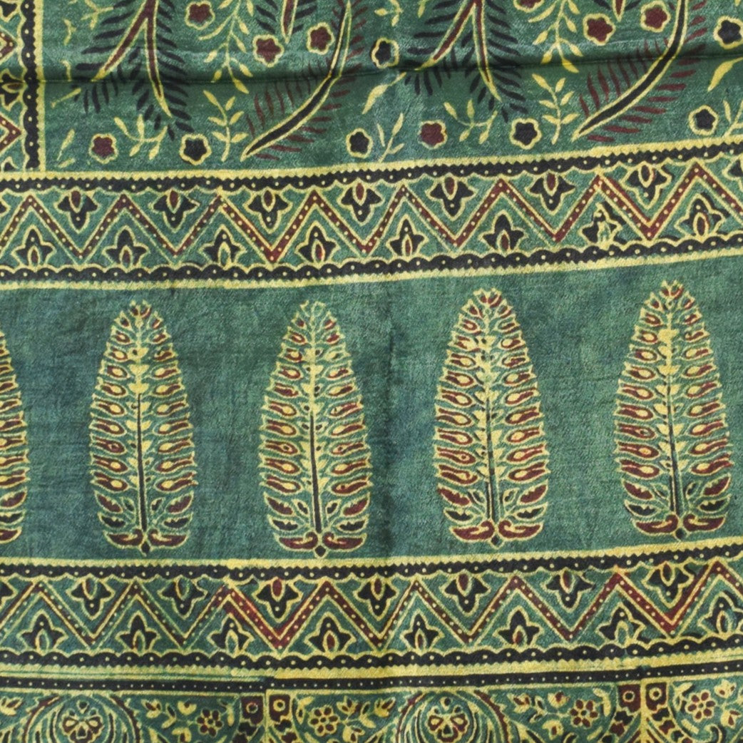 Ajrakh Mashru Silk Natural Dye Hand Block Print Stole With Tassels - 2 Mtr Length - SKU : AI0770BF