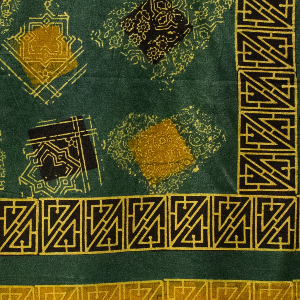 Ajrakh Mashru Silk Natural Dye Hand Block Print Stole With Tassels - 2 Mtr Length - SKU : MS19701F