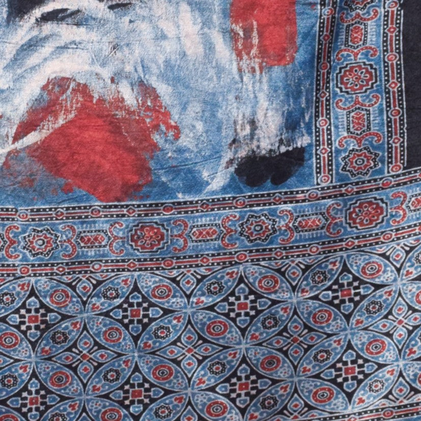 Ajrakh Mashru Silk Natural Dye Hand Block Print Stole With Tassels - 2 Mtr Length    -  SKU : RD26201M