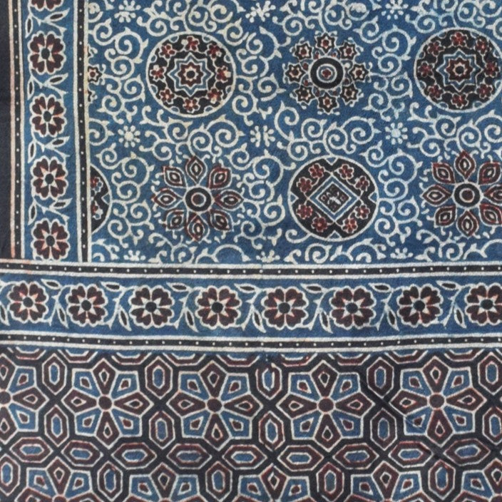 Ajrakh Mashru Silk Natural Dye Hand Block Print Stole With Tassels - 2 Mtr Length - SKU : EK0460AE