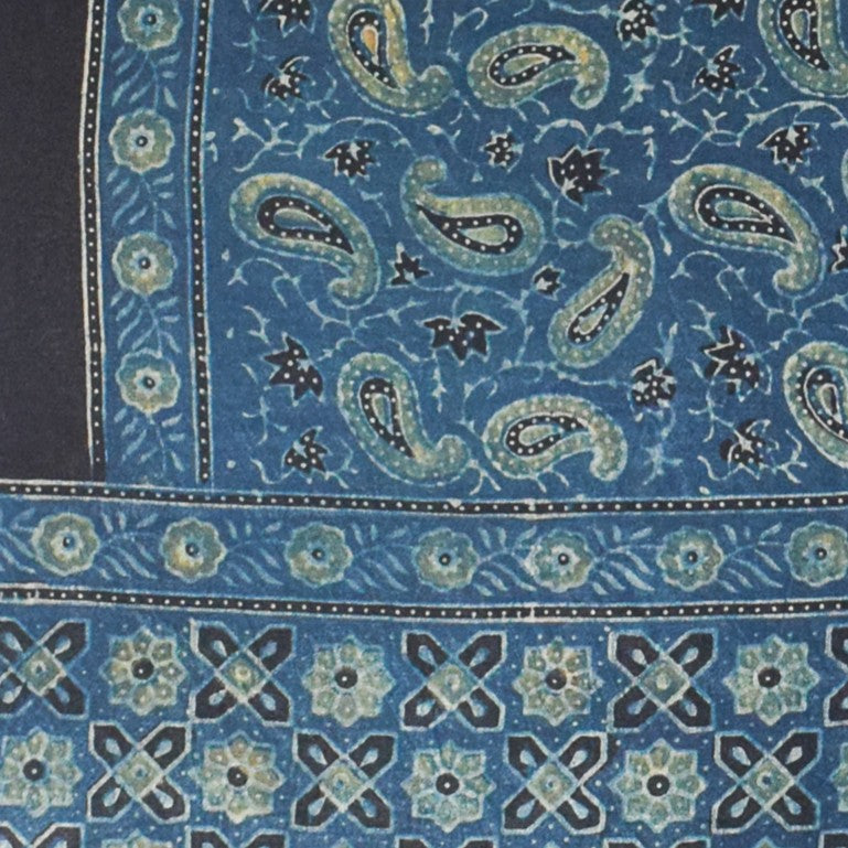 Ajrakh Mashru Silk Natural Dye Hand Block Print Stole With Tassels - 2 Mtr Length - SKU : MS10B0AD