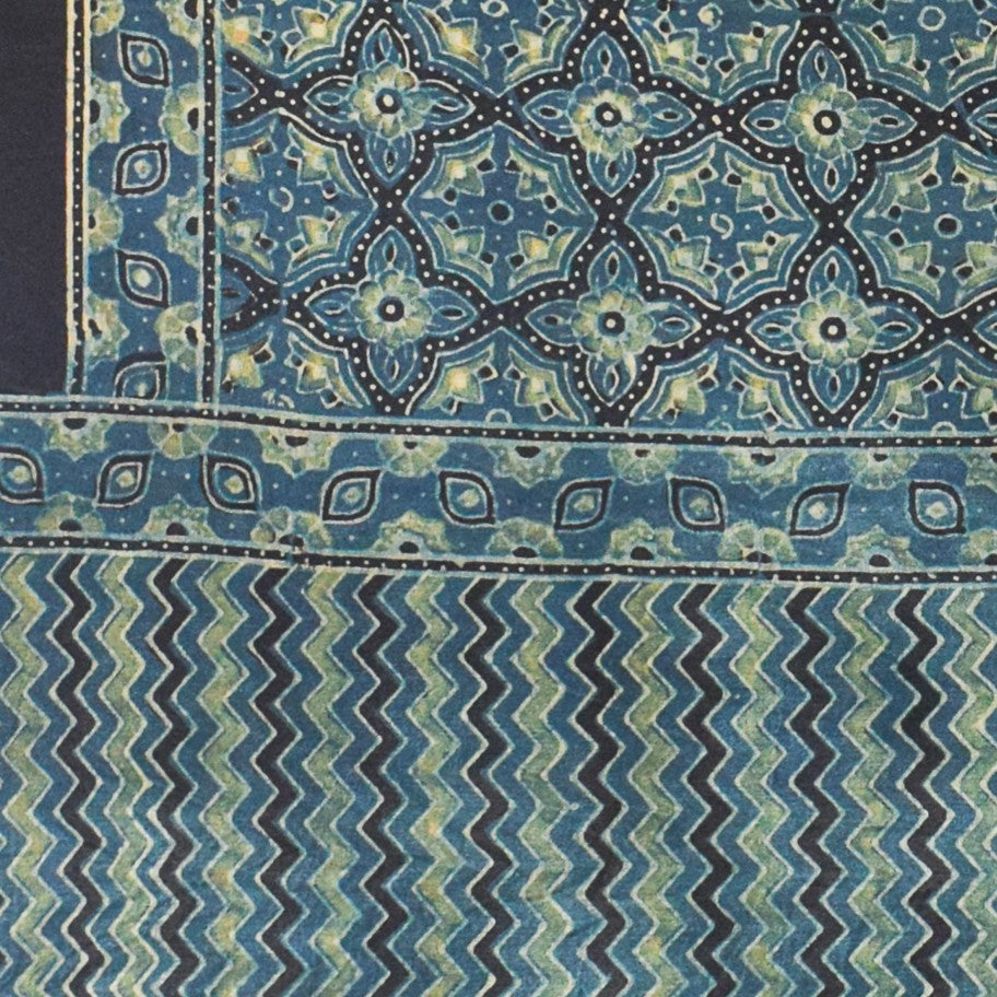 Ajrakh Mashru Silk Natural Dye Hand Block Print Stole With Tassels - 2 Mtr Length - SKU : MS10B0AF