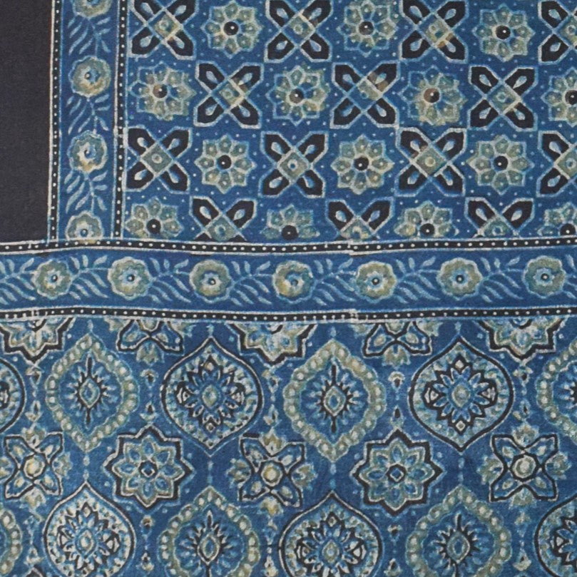 Ajrakh Mashru Silk Natural Dye Hand Block Print Stole With Tassels - 2 Mtr Length - SKU : MS10B0AH