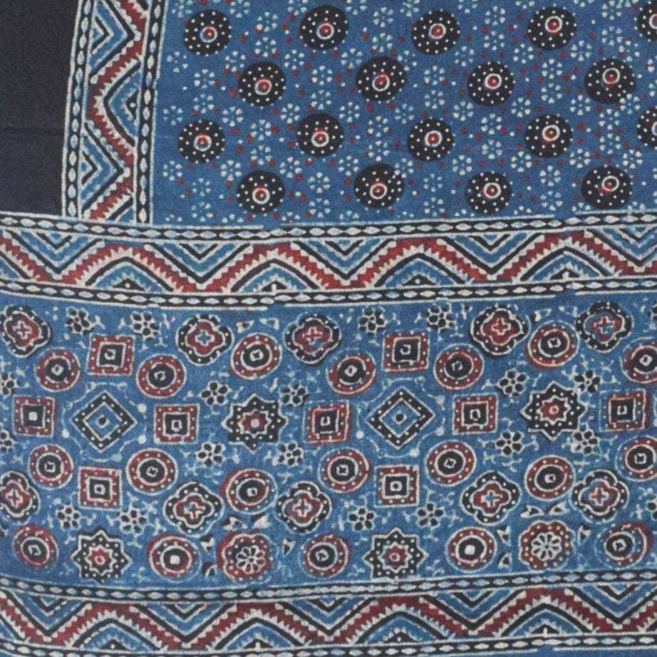 Ajrakh Mashru Silk Natural Dye Hand Block Print Stole With Tassels - 2 Mtr Length - SKU : MS10B0AK