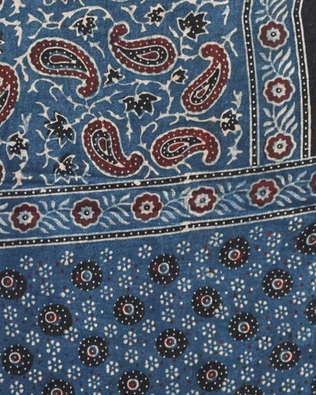 Ajrakh Mashru Silk Natural Dye Hand Block Print Stole With Tassels - 2 Mtr Length - SKU : MS10B0AM