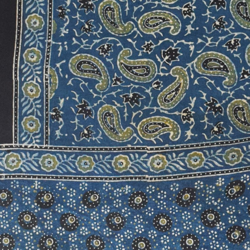 Ajrakh Mashru Silk Natural Dye Hand Block Print Stole With Tassels - 2 Mtr Length - SKU : MS10B0AL