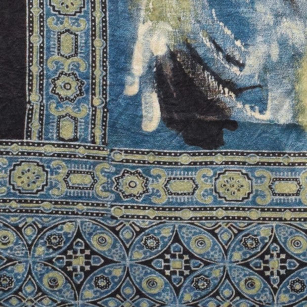 Ajrakh Mashru Silk Natural Dye Hand Block Print Stole With Tassels - 2 Mtr Length - SKU : RD26201P