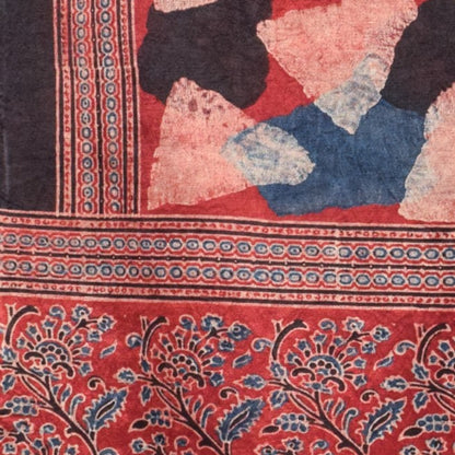 Ajrakh Mashru Silk Natural Dye Hand Block Print Stole With Tassels - 2 Mtr Length    -  SKU : RD26201B