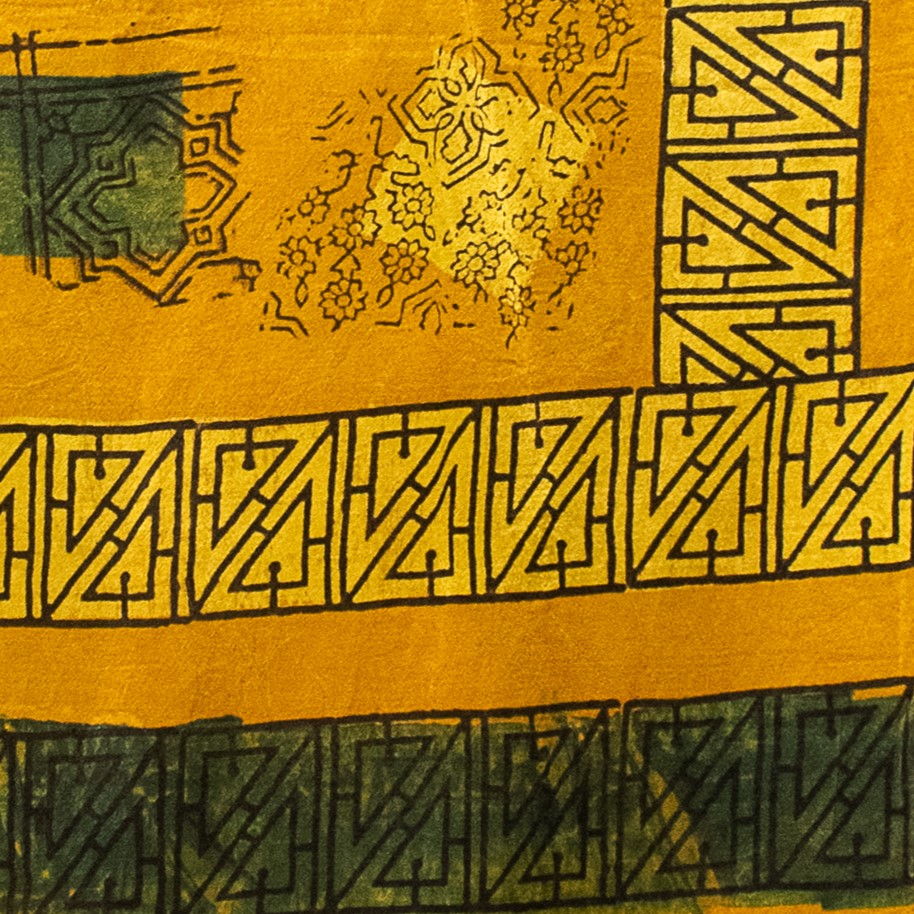 Ajrakh Mashru Silk Natural Dye Hand Block Print Stole With Tassels - 2 Mtr Length - SKU : MS19701C