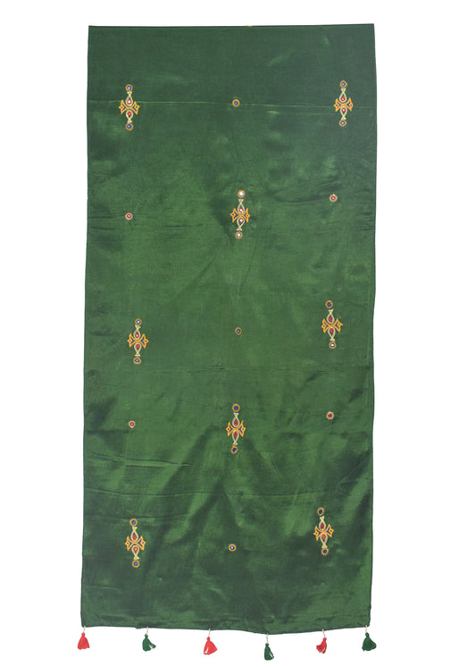 Ahir Work Mashru Silk Hand Embroidered Mirror Work Stole with Tassels - 2 Mtr Length - SKU : RD04301B