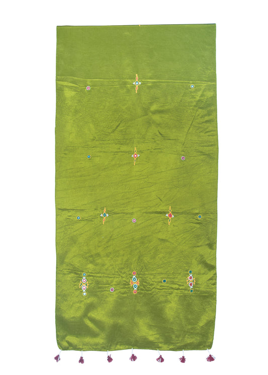 Ahir Work Mashru Silk Hand Embroidered Mirror Work Stole with Tassels - 2 Mtr Length - SKU : RD04301E