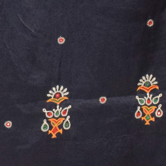 Ahir Work Mashru Silk Hand Embroidered Mirror Work Stole with Tassels - 2 Mtr Length    -  SKU : RD06303E