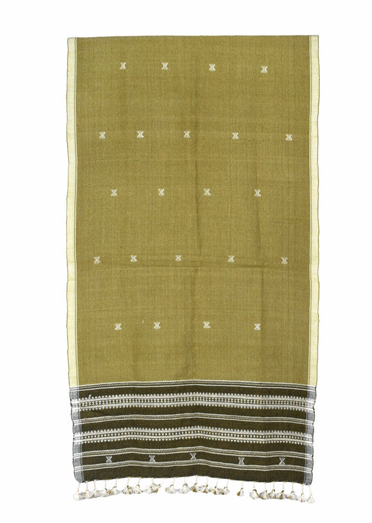 Handloom Woven Kala Cotton Patterned Weaving Stole with Tassels - 2.1 Mtr Length - SKU : DB09101D