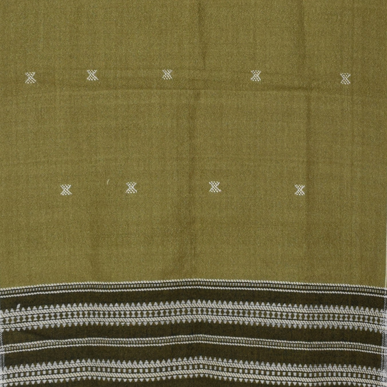 Handloom Woven Kala Cotton Patterned Weaving Stole with Tassels - 2.1 Mtr Length - SKU : DB09101D