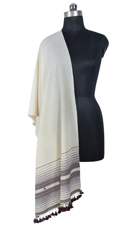 Handloom Woven Kala Cotton Patterned Weaving Stole with Tassels - 2.1 Mtr Length - SKU : DB05A01B