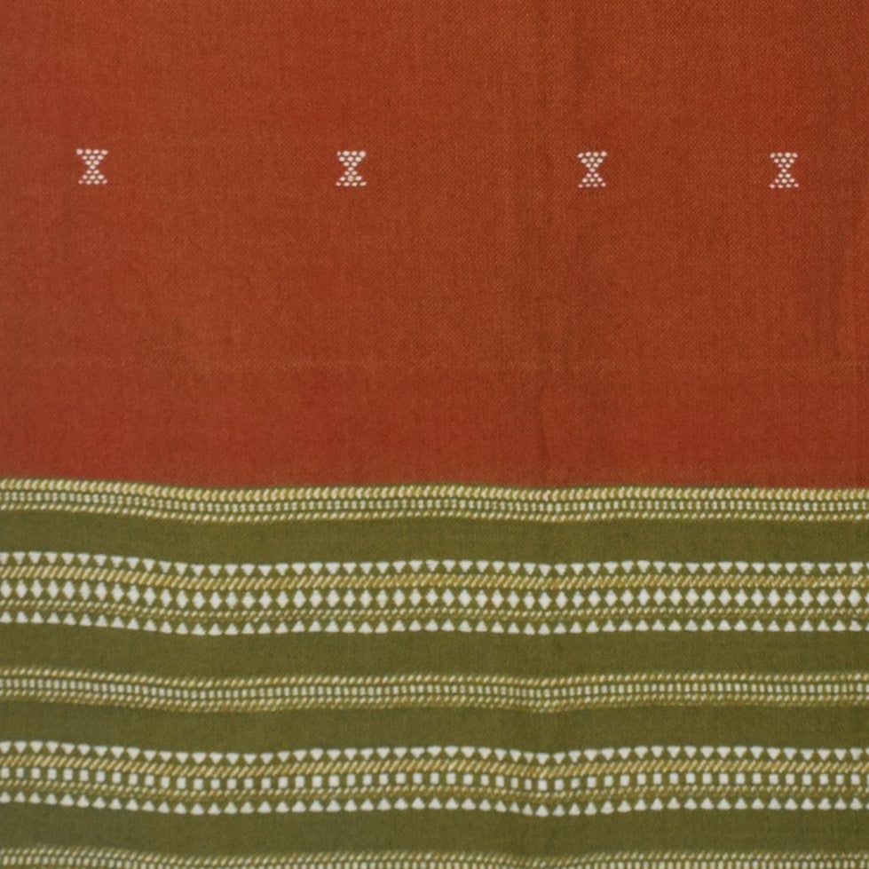 Handloom Woven Kala Cotton Patterned Weaving Stole with Tassels - 2.1 Mtr Length - SKU : DB09101E