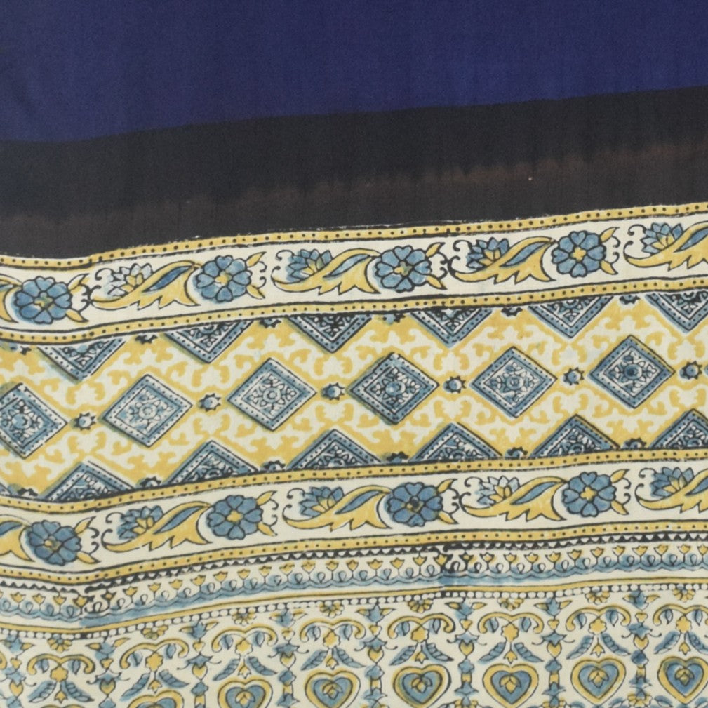 Plain Dyeing Modal Silk Part Natural Dye Half Ajrakh Hand Block Print Stole with Tassels - 2.1 Mtr Length - SKU : AI22503M