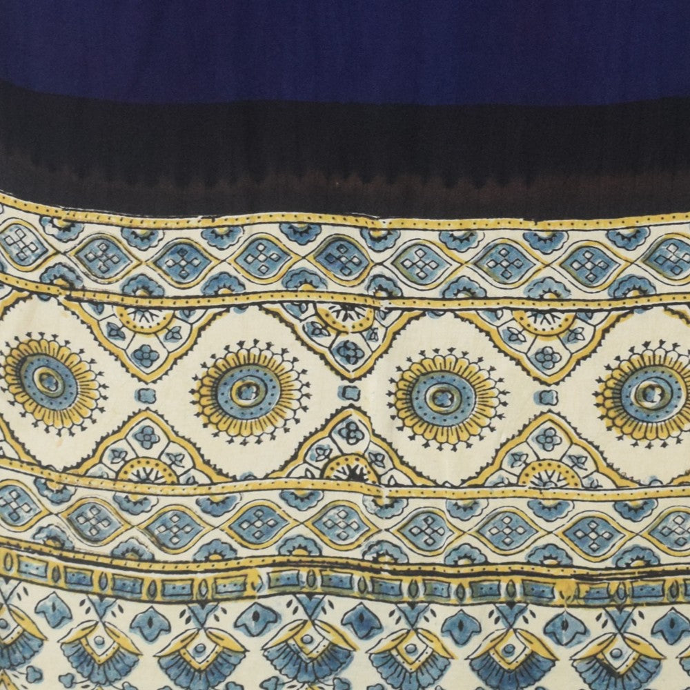 Plain Dyeing Modal Silk Part Natural Dye Half Ajrakh Hand Block Print Stole with Tassels - 2.1 Mtr Length - SKU : AI22503F
