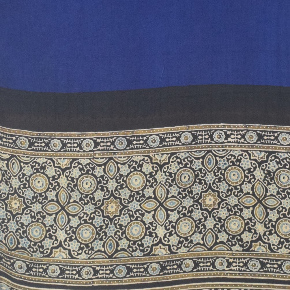 Ajrakh Modal Silk Part Natural Dye Half Plain Dyeing Hand Block Print Stole With Tassels - 2.1 Mtr Length - SKU : AI26902I