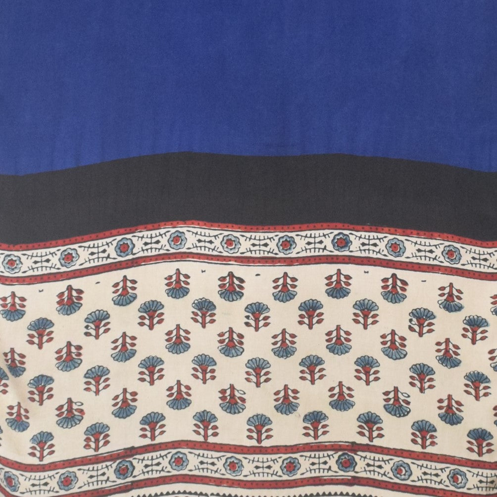 Ajrakh Modal Silk Part Natural Dye Half Plain Dyeing Hand Block Print Stole With Tassels - 2.1 Mtr Length - SKU : AI26902H
