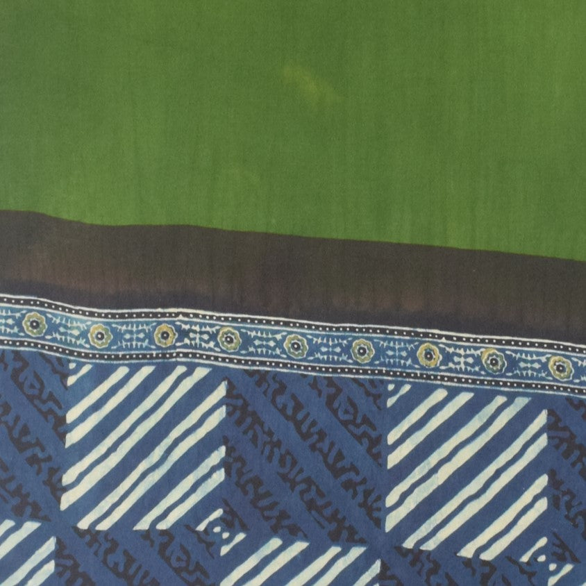 Ajrakh Modal Silk Part Natural Dye Half Plain Dyeing Hand Block Print Stole With Tassels - 2.1 Mtr Length - SKU : AI26902A