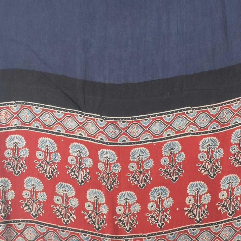 Ajrakh Modal Silk Part Natural Dye Half Plain Dyeing Hand Block Print Stole With Tassels - 2.1 Mtr Length - SKU : AI26902T