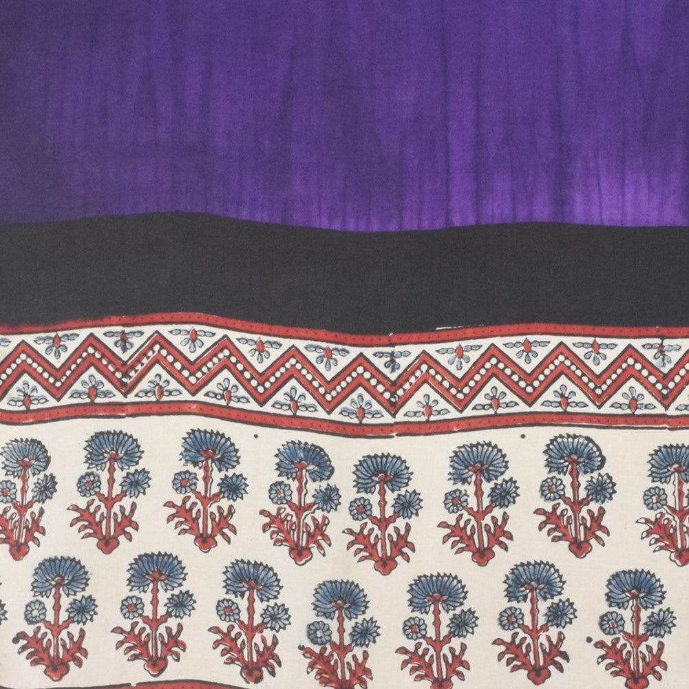 Ajrakh Modal Silk Part Natural Dye Half Plain Dyeing Hand Block Print Stole With Tassels - 2.1 Mtr Length - SKU : AI26902K