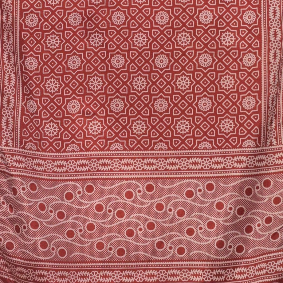 Ajrakh Mashru Silk Screen Print Hand Printed Stole - 2.1 Mtr Length - SKU : JH26101A