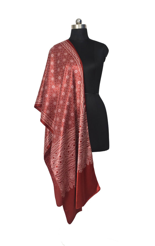 Ajrakh Mashru Silk Screen Print Hand Printed Stole - 2.1 Mtr Length - SKU : JH26101F