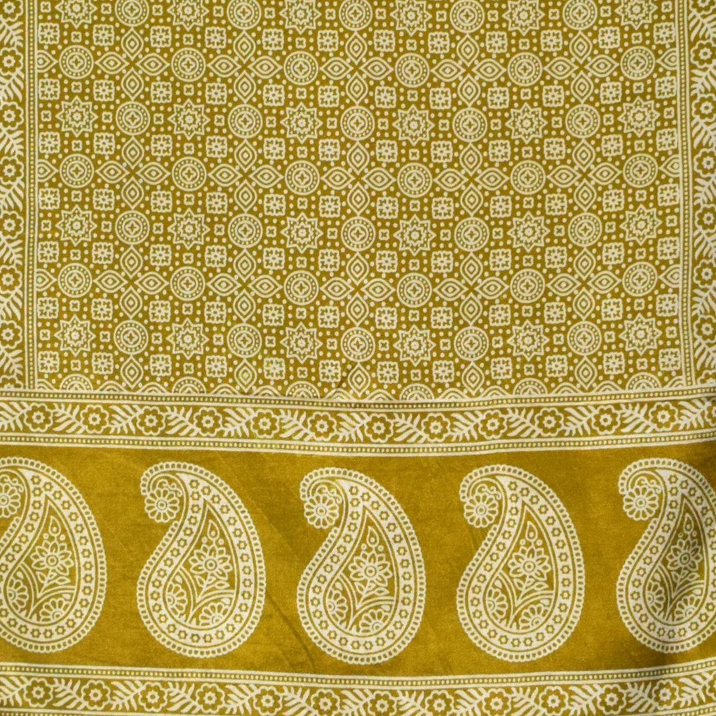 Ajrakh Mashru Silk Screen Print Hand Printed Stole - 2.1 Mtr Length - SKU : JH26101C