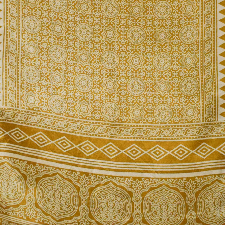 Ajrakh Mashru Silk Screen Print Hand Printed Stole - 2.1 Mtr Length - SKU : JH26101H