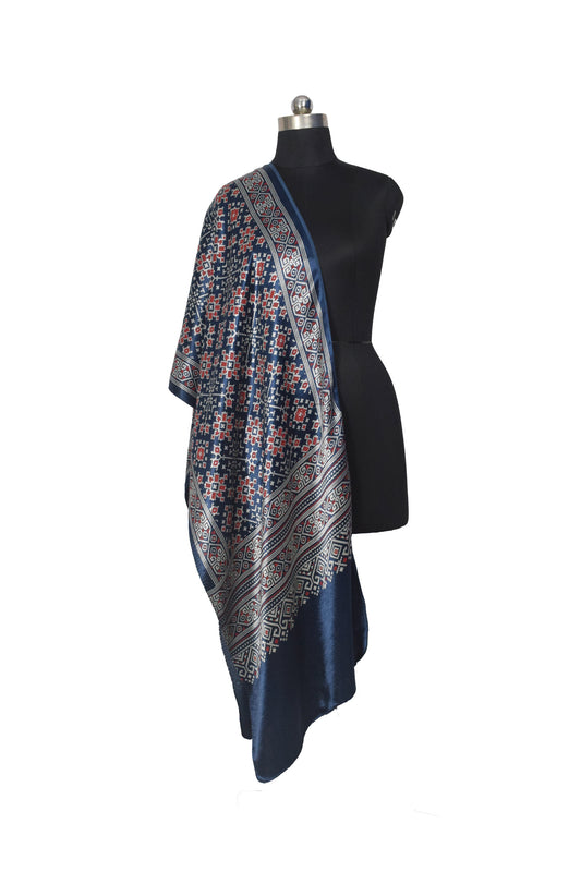 Patola Print Mashru Silk Three Colour Print ( 3 Kam ) Screen Print Stole - 2.1 Mtr Length - SKU : JH26102E