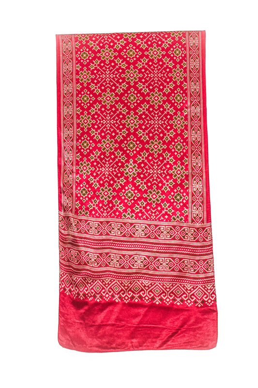 Patola Print Mashru Silk Three Colour Print ( 3 Kam ) Screen Print Stole - 2.1 Mtr Length - SKU : JH24201B
