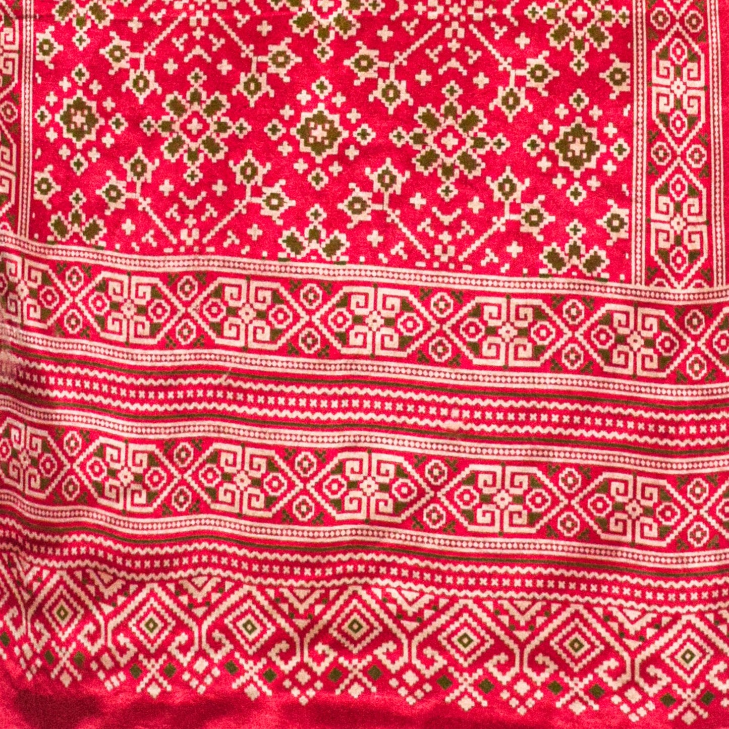Patola Print Mashru Silk Three Colour Print ( 3 Kam ) Screen Print Stole - 2.1 Mtr Length - SKU : JH24201B