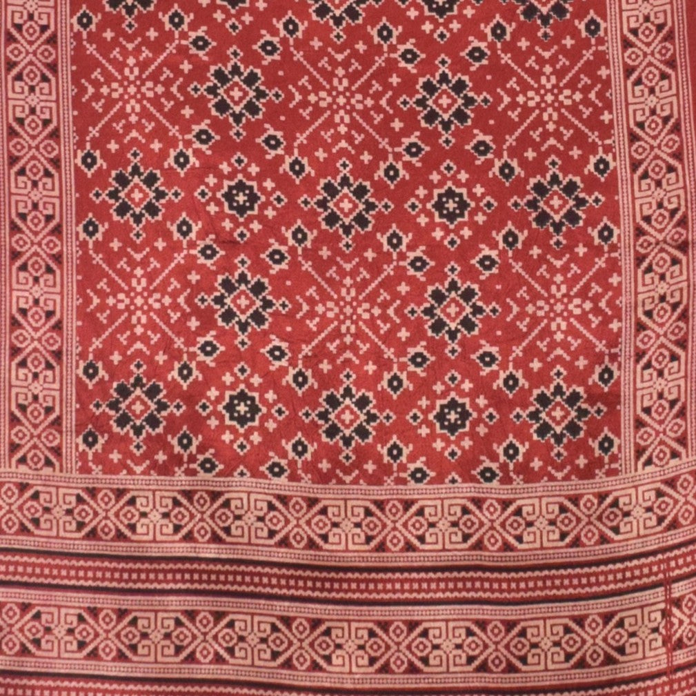 Patola Print Mashru Silk Three Colour Print ( 3 Kam ) Screen Print Stole - 2.1 Mtr Length - SKU : JH26102B
