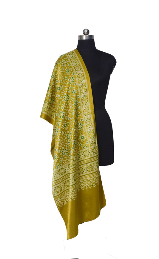 Patola Print Mashru Silk Three Colour Print ( 3 Kam ) Screen Print Stole - 2.1 Mtr Length - SKU : JH26102F