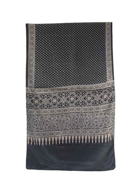 Discharge Print Mashru Silk Screen Print Hand Printed Stole - 2.1 Mtr Length - SKU : RD04802A