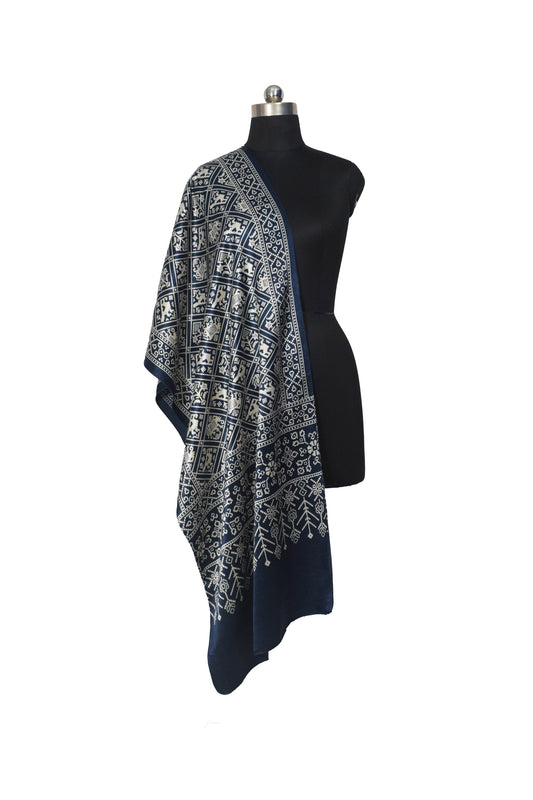 Discharge Print Mashru Silk Screen Print Hand Printed Stole - 2.1 Mtr Length - SKU : JH26103D