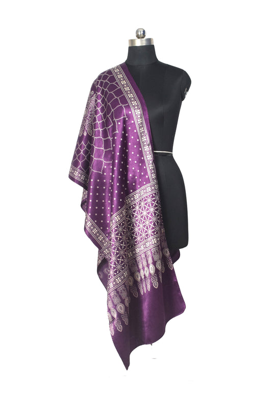 Discharge Print Mashru Silk Screen Print Hand Printed Stole - 2.1 Mtr Length - SKU : JH26103F