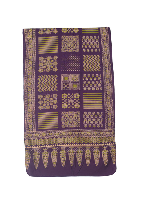 Ajrakh Rayon Screen Print Hand Printed Stole - 2.1 Mtr Length - SKU : RD25702C